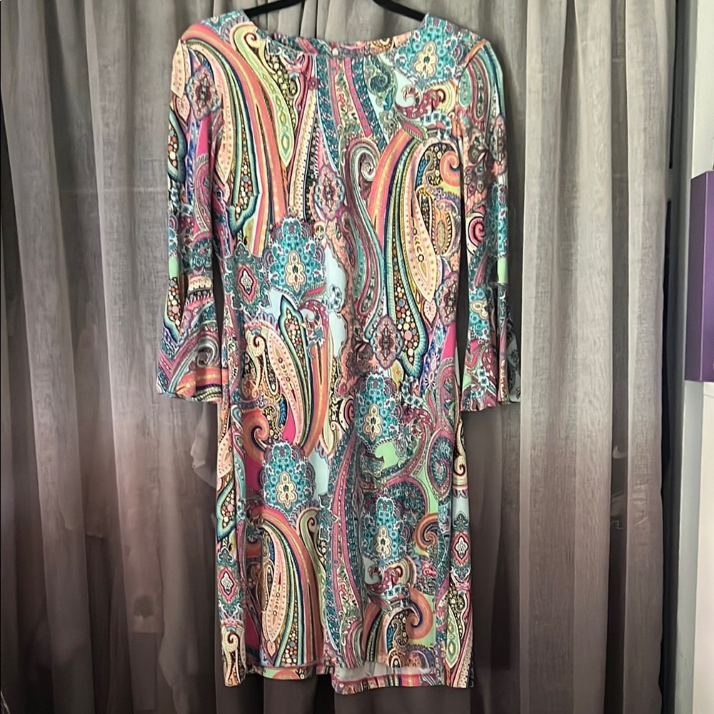 Tommy Hilfiger Blue and Pink Sheath Dress Bateau Neck 3/4 Sleeve